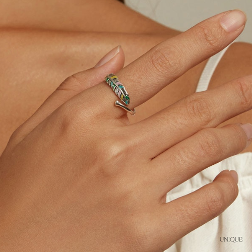 Anillo Pluma Colorida en Plata 925